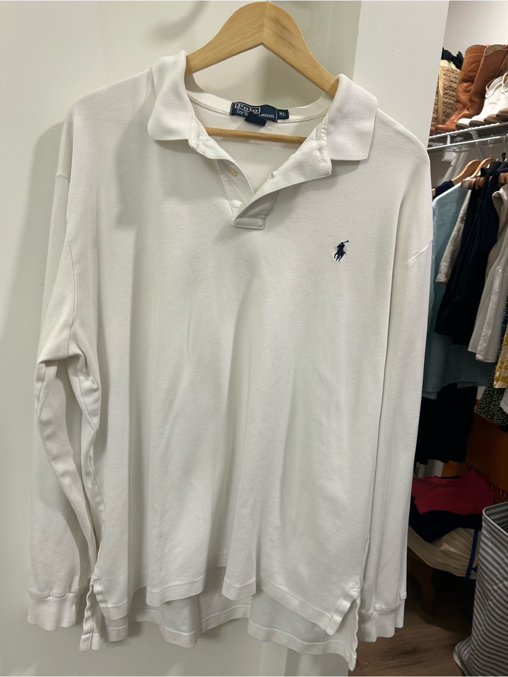 Ralph Lauren White Long-Sleeve Polo with Navy Pony